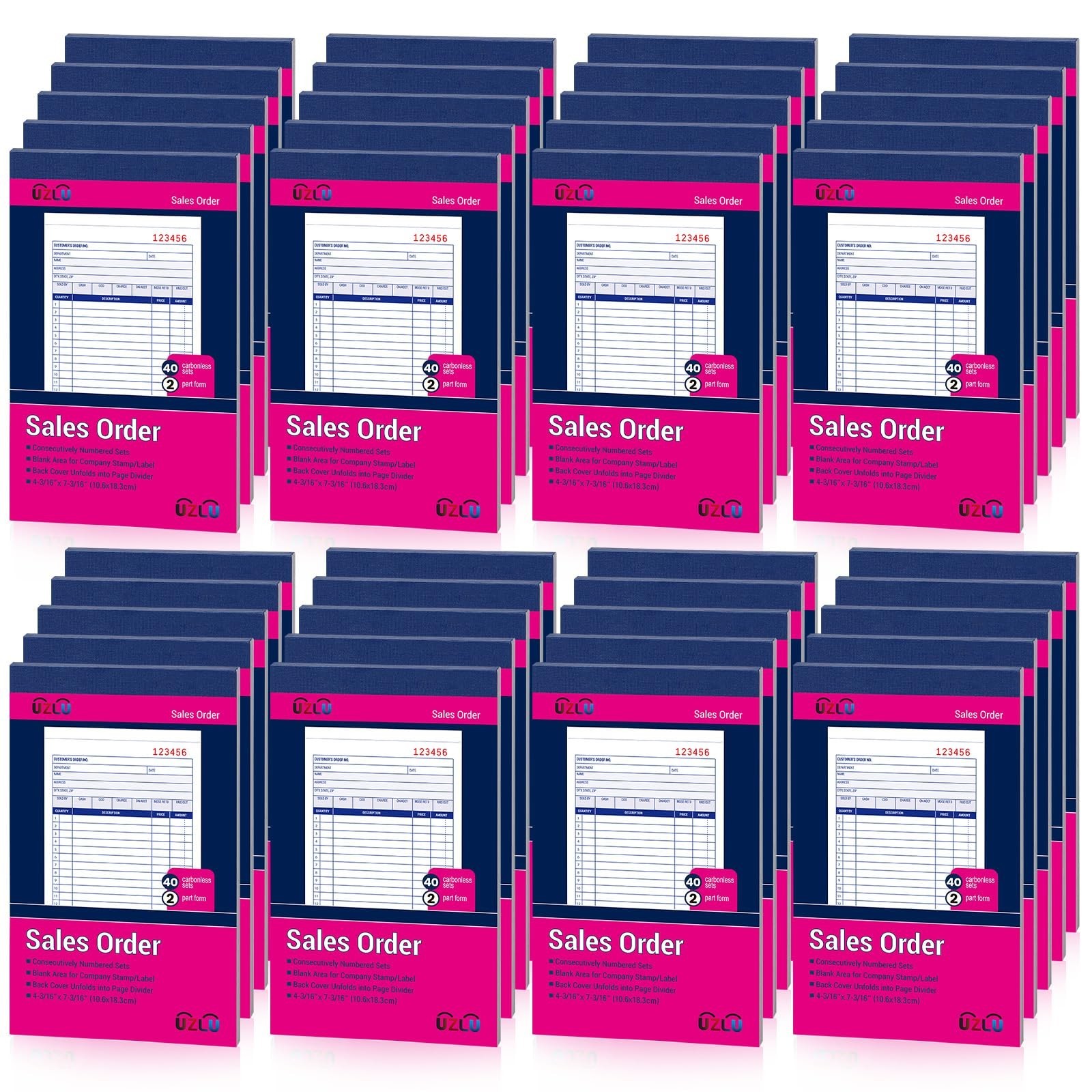 40 Pack Carbonless Sales Order Book, 2-Part Receipt Forms, 4×7 for Small Busines