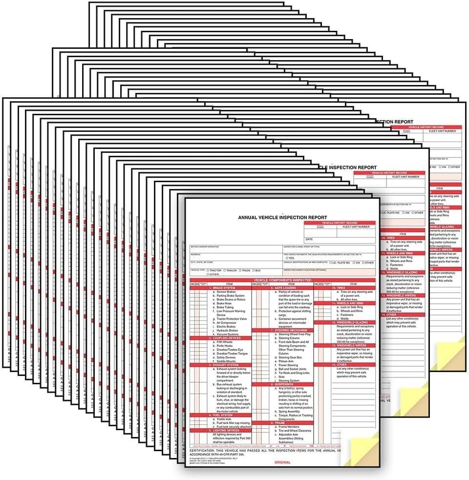 3-Ply Carbonless Vehicle Inspection Forms – 100-Pack, Compliant & Durable Design
