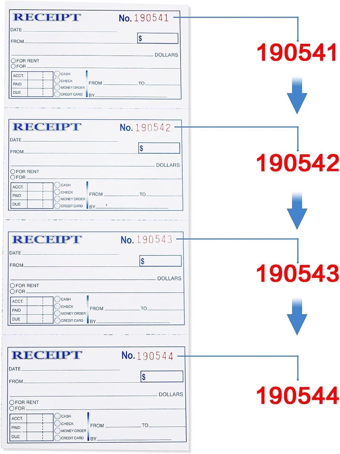 Receipt Book with Carbon Copies, 2-Part carbonless, 100 Sets per Book,4 Receipts