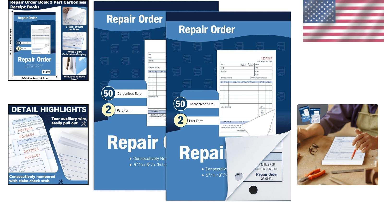 Compact Carbonless Work Order Forms – 2 Pad Receipt Book for Smooth Transactions
