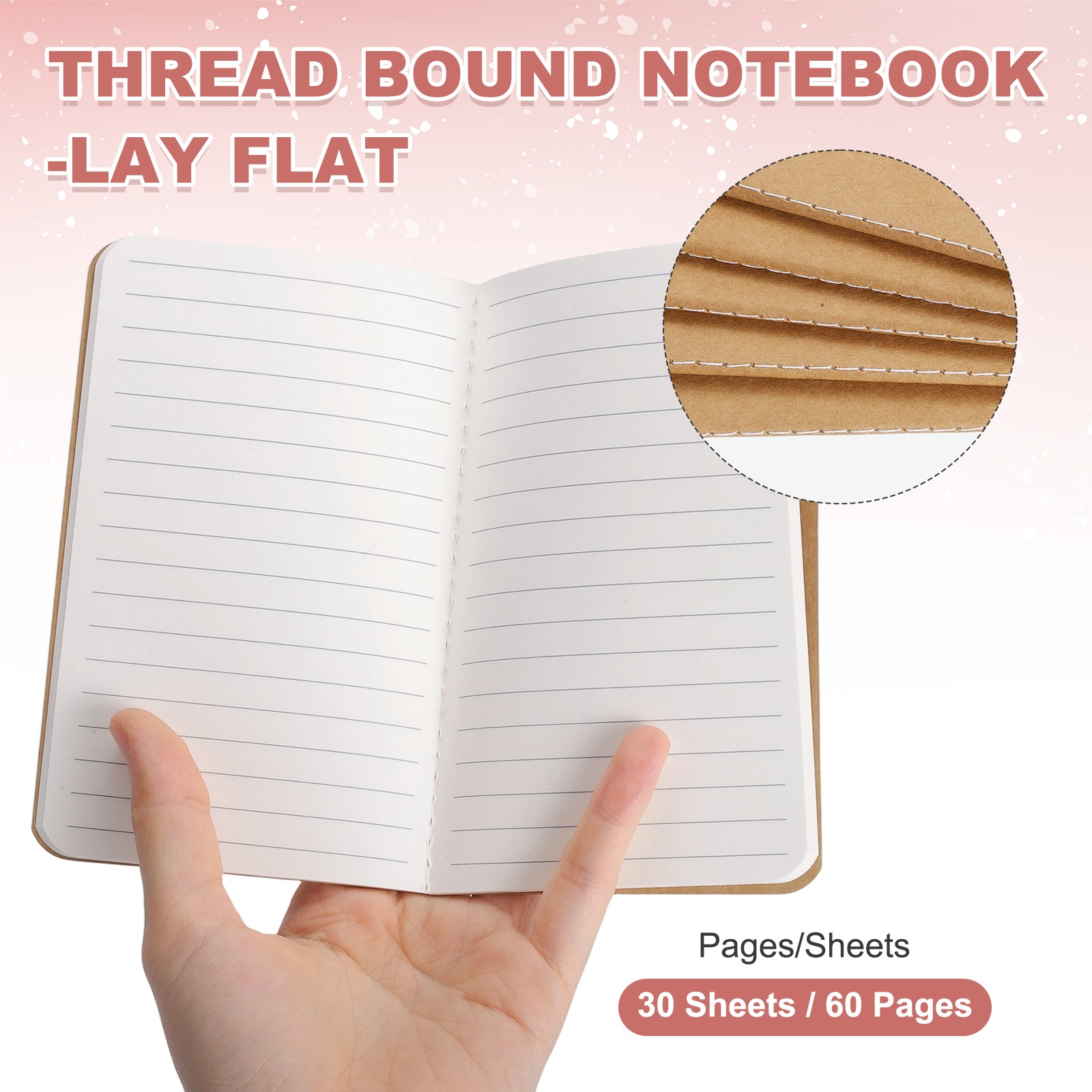 5 Pack A6 Notebook, A6 Journal Mini Notebook Pocket Kraft,Kraft Tone