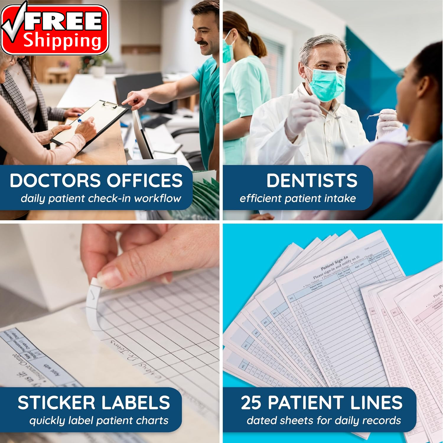 125 Patient Sign in Sheets, HIPAA Compliant, Peel off Adhesive Labels Carbonless