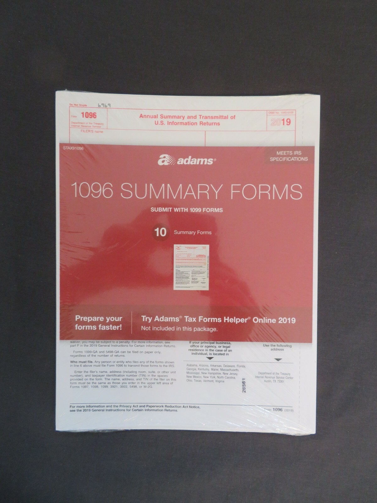 2019 Adams 10 1096 Summary Forms Meets IRS Specifications