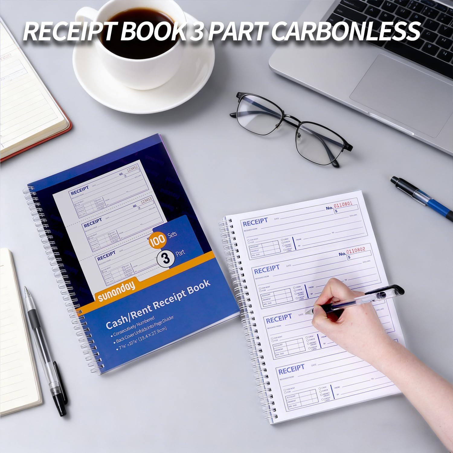 6 Pack Large Money and Rent Receipt Books with Cardboard Insert,7-5/8″ X