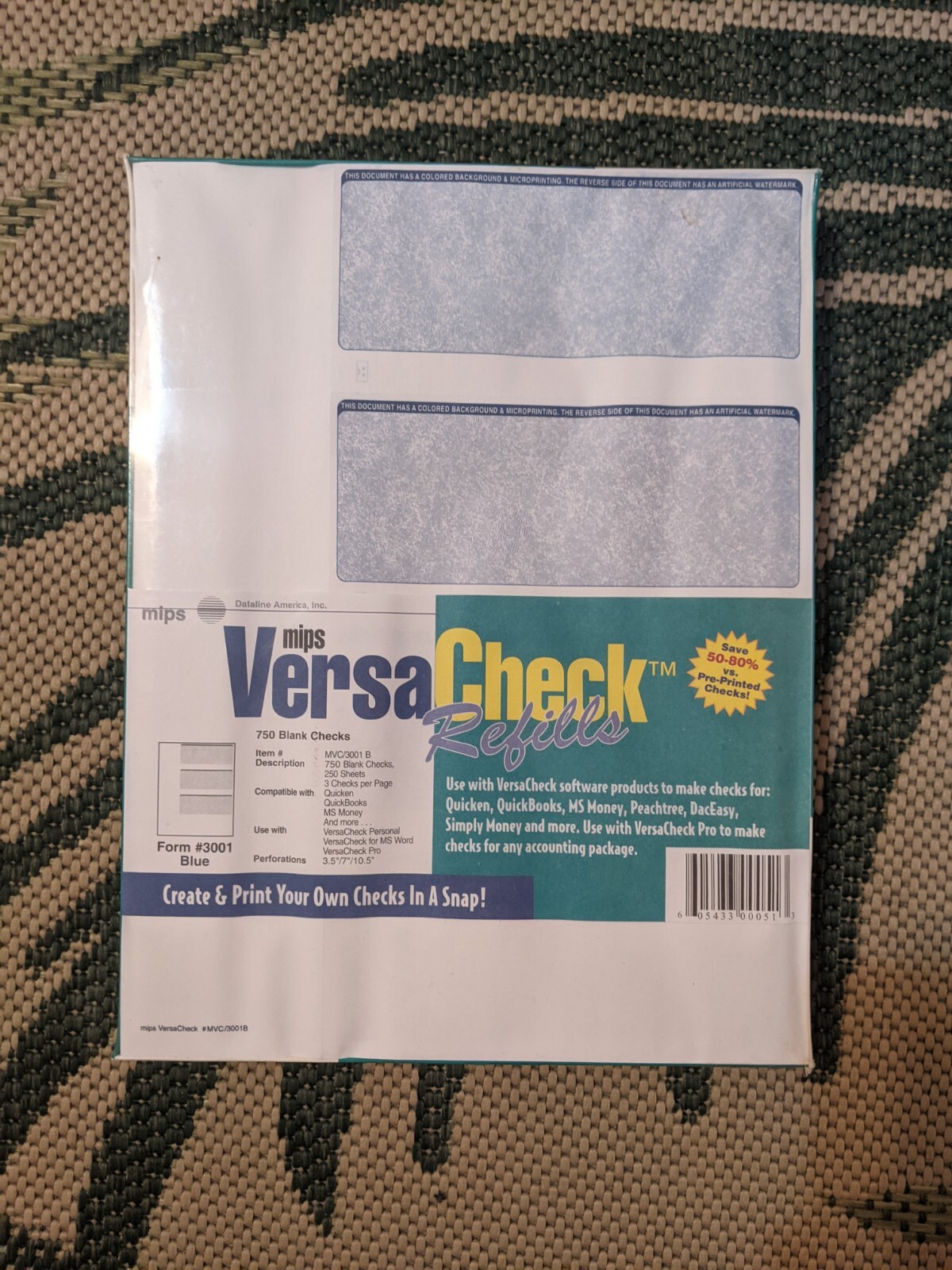 MIPS VersaCheck Refills, 750 Checks Classic Style Form 3001 (MVC/3001-B) SEALED 