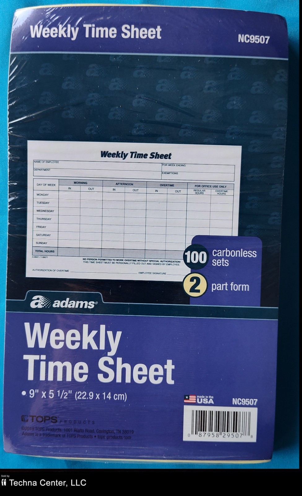 Adams Weekly Time Sheet, 9 x 5.5 Inch, 100 Carbonless Sets, 4 Packs