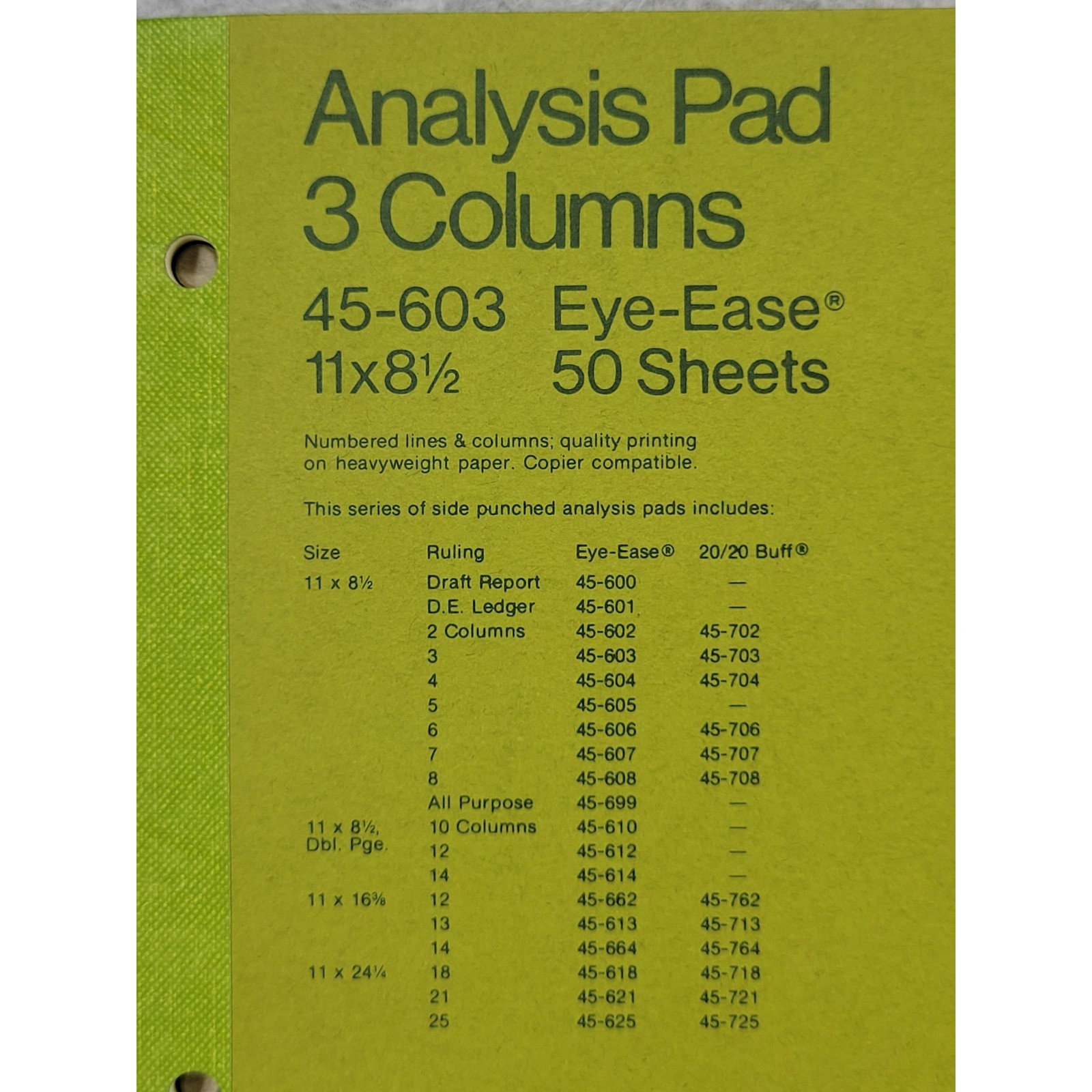 National Analysis Pad 3 Columns 45-603 Eye-Ease 11×8.5 50 Sheets Made in USA