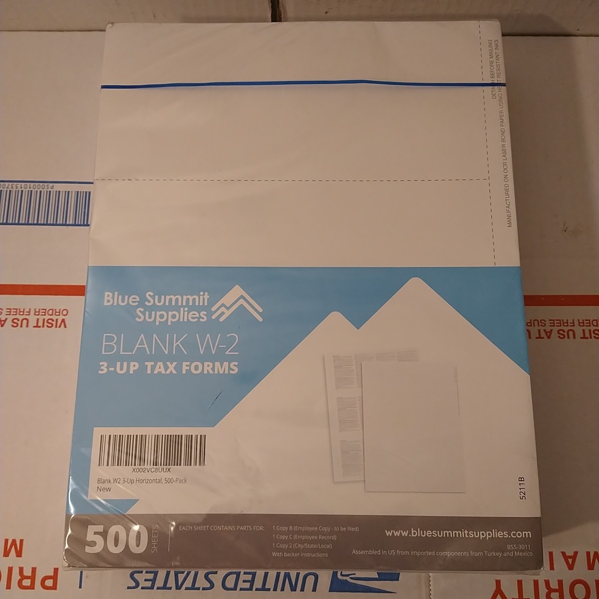 Blue Summit Blank W-2 3-UP Tax Forms 500 Employee Sets Perforated Laser Inkjet