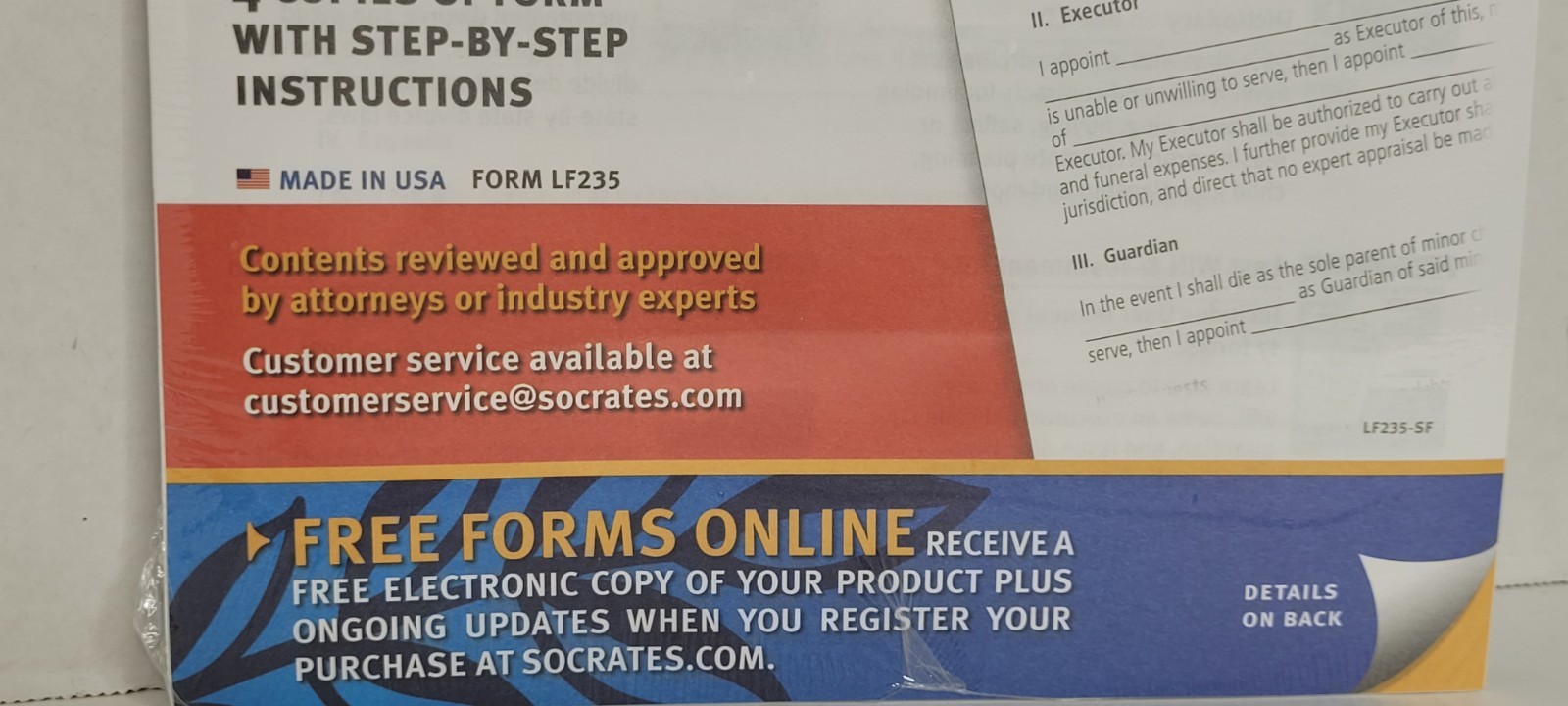 Factory Sealed Last Will and Testament Forms Kit LF235 Socrates Media