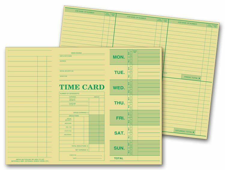 225 Weekly Time Card Tag Stock 10 3/8 x 7 3/4″ QTY 250