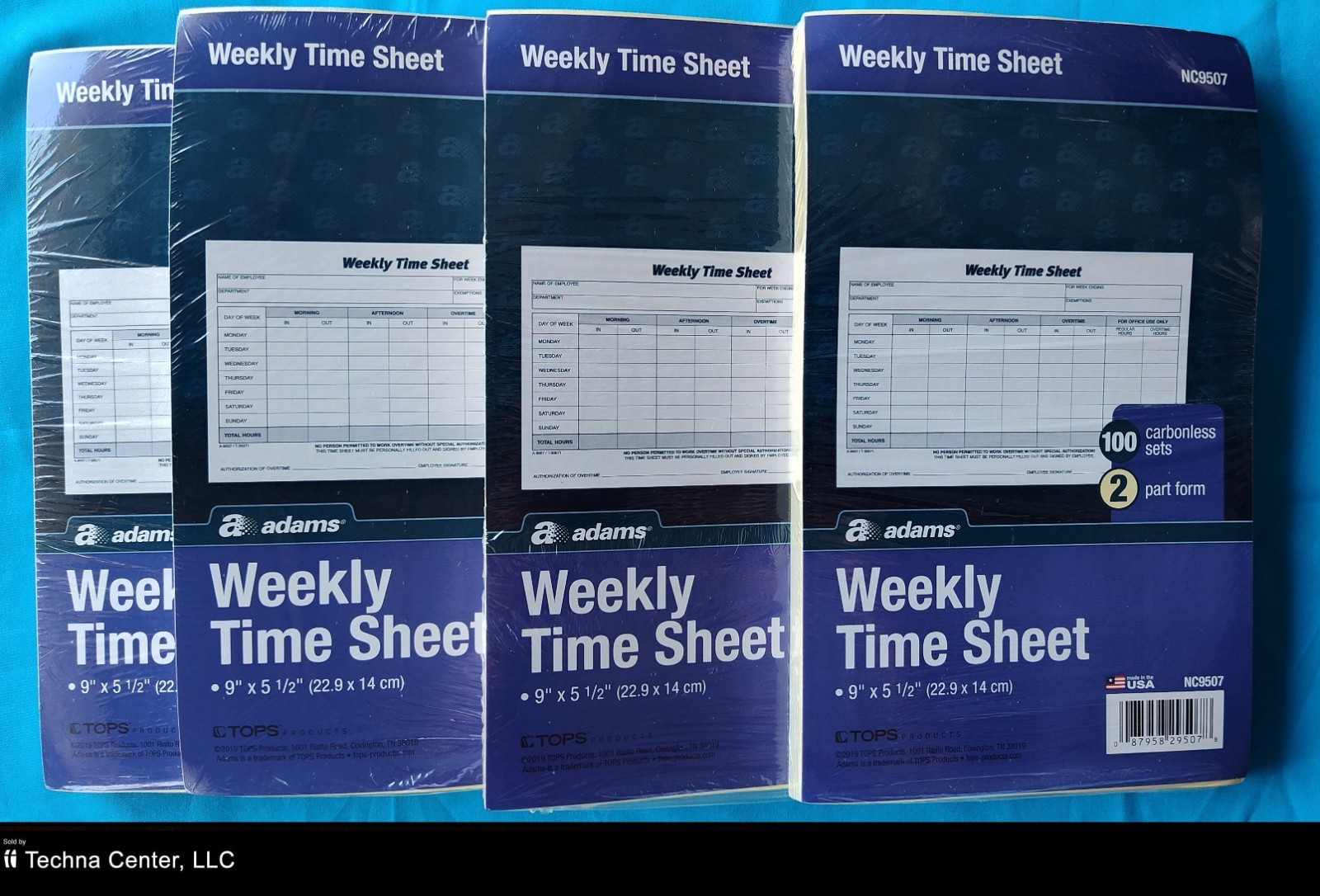 Adams Weekly Time Sheet, 9 x 5.5 Inch, 100 Carbonless Sets, 4 Packs
