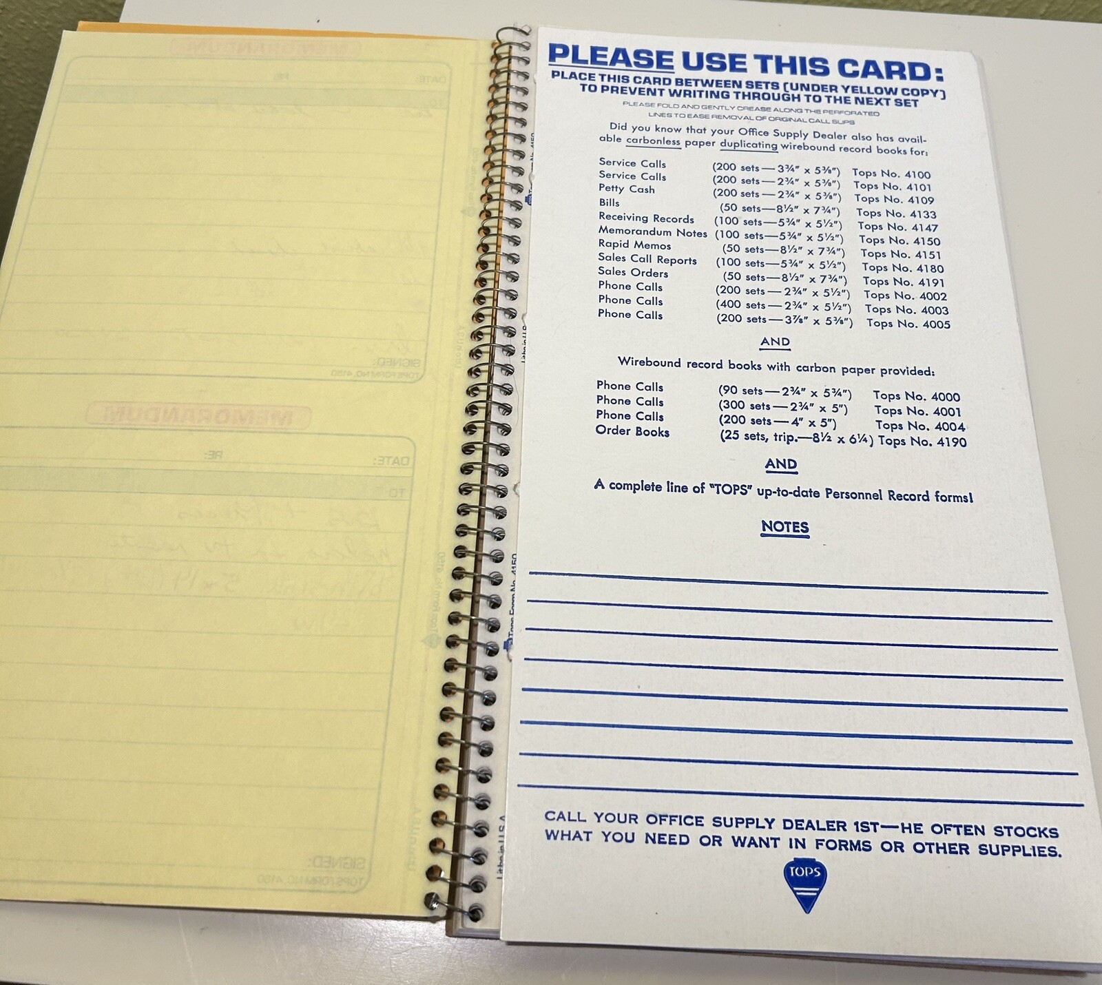 Tops Adams 2-Part Carbonless Memo General Purpose Forms 100 Sets/One Book