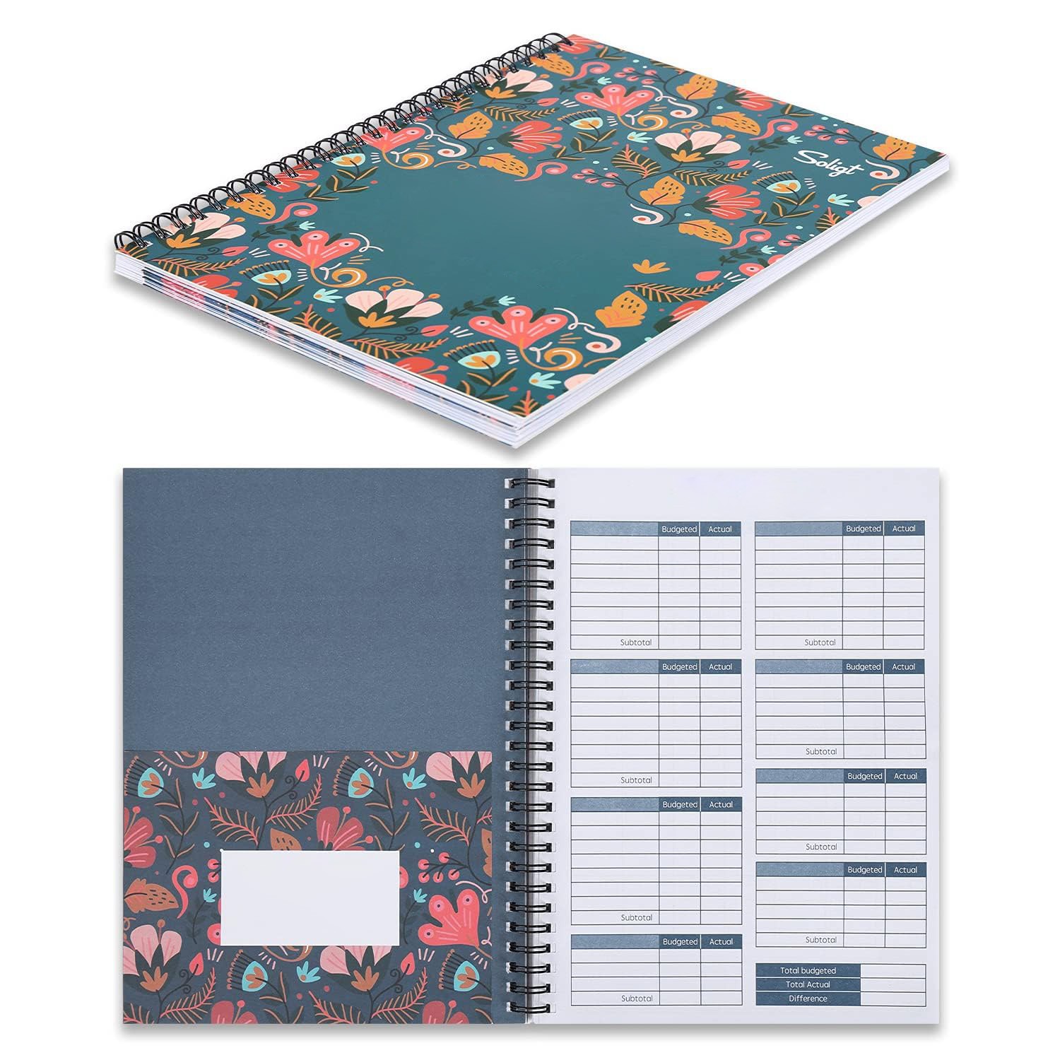 Expense Tracker Notebook 2025 2026, 12 Pockets, Budget Organizer, Spiral, Blue