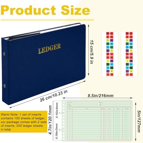 Skyygemm Ring Ledger Binder with 200 Pcs 5″x8.5″ Ledger Sheets Small Index Tabs