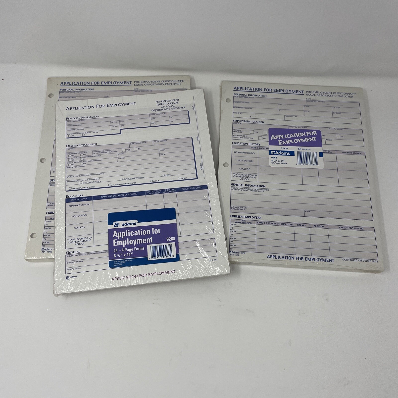 Vintage 1998 Adams 9668 & 9288 Lot Application for Employment NEW.