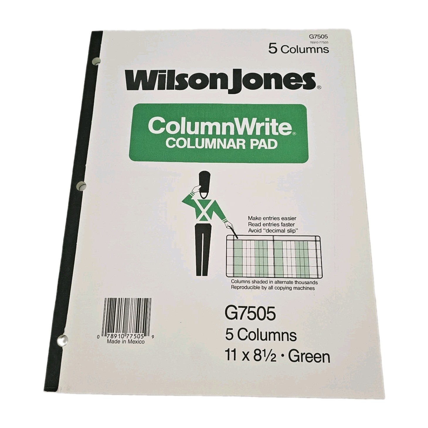 VTG Wilson Jones Columnar Pad G7505 Green Ledger Accounting Paper 5 Columns
