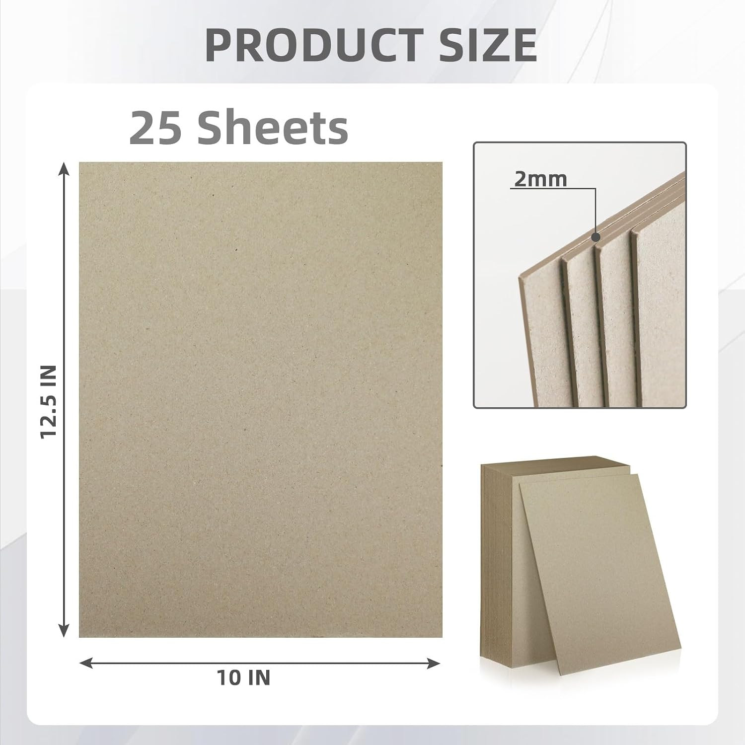 25 Pack 2mm Book Binding Board 12.5×10 Inch Chipboard Sheets for Crafts Covers