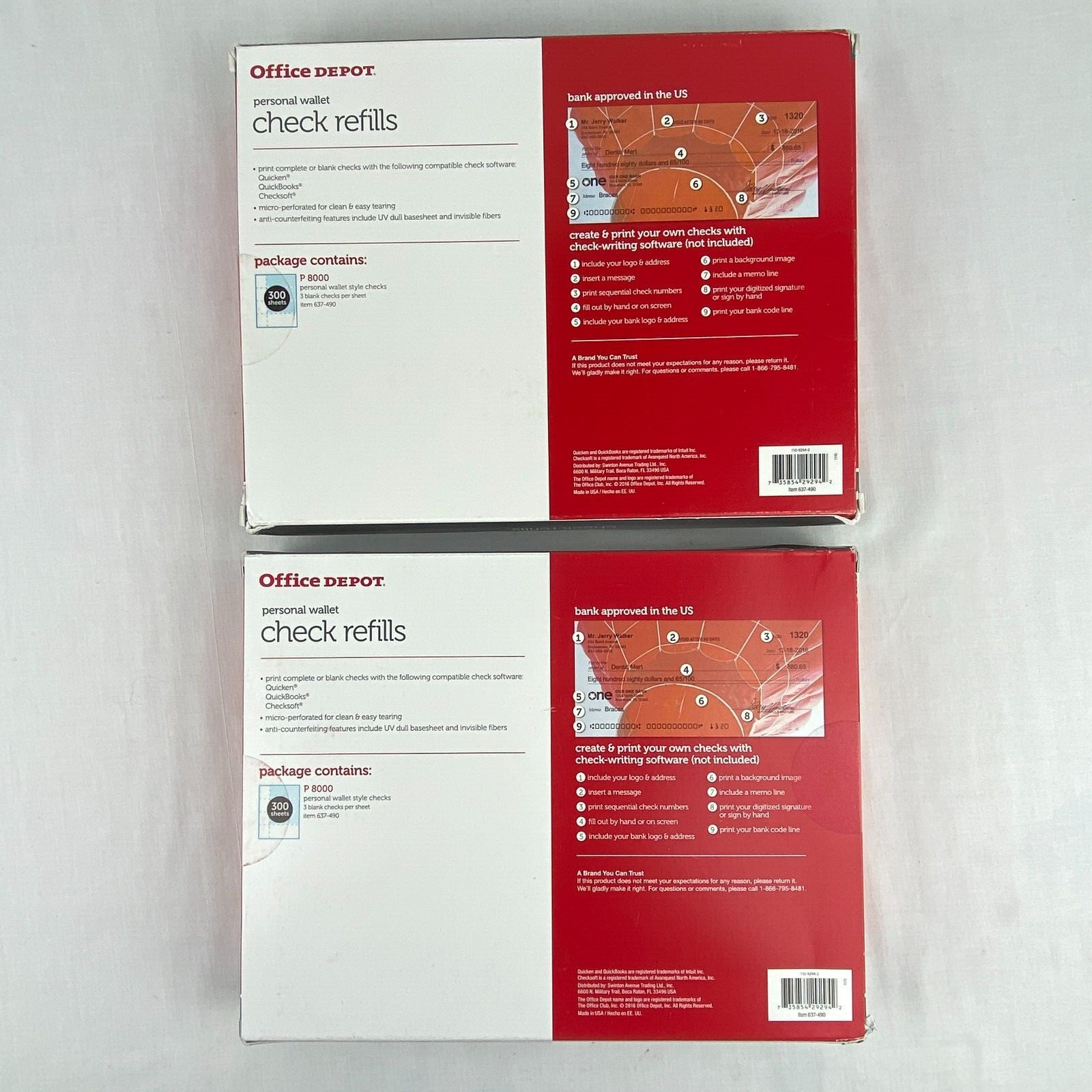 Office Depot Personal Wallet Check Refills 900 Item 637-490 LOT 2 Boxes 2x B19