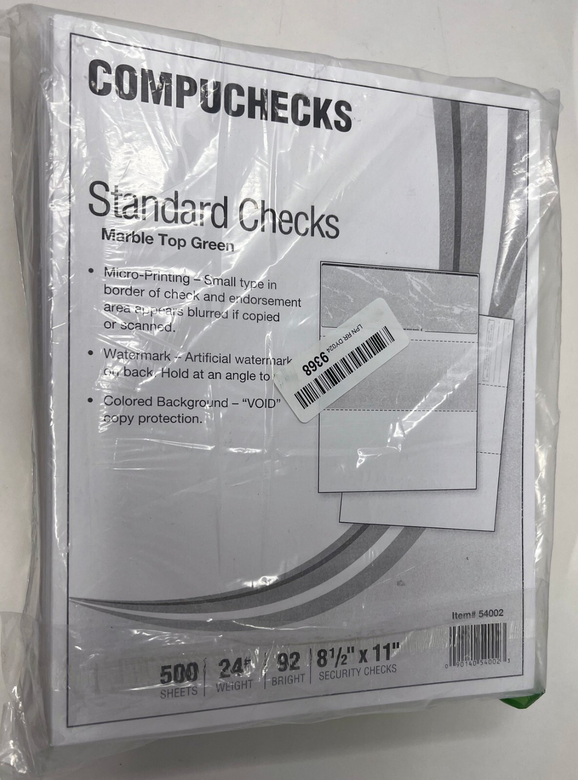 COMPUCHECKS 54002/ 500 sheet STANDARD Security CHECKS Marble Top Green 24 lb/92