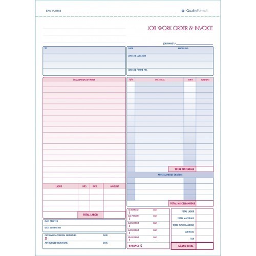 Job Work Order Invoice & Grid Sheet 2 Part Carbonless Plus a Grid Sheet 100 Sets
