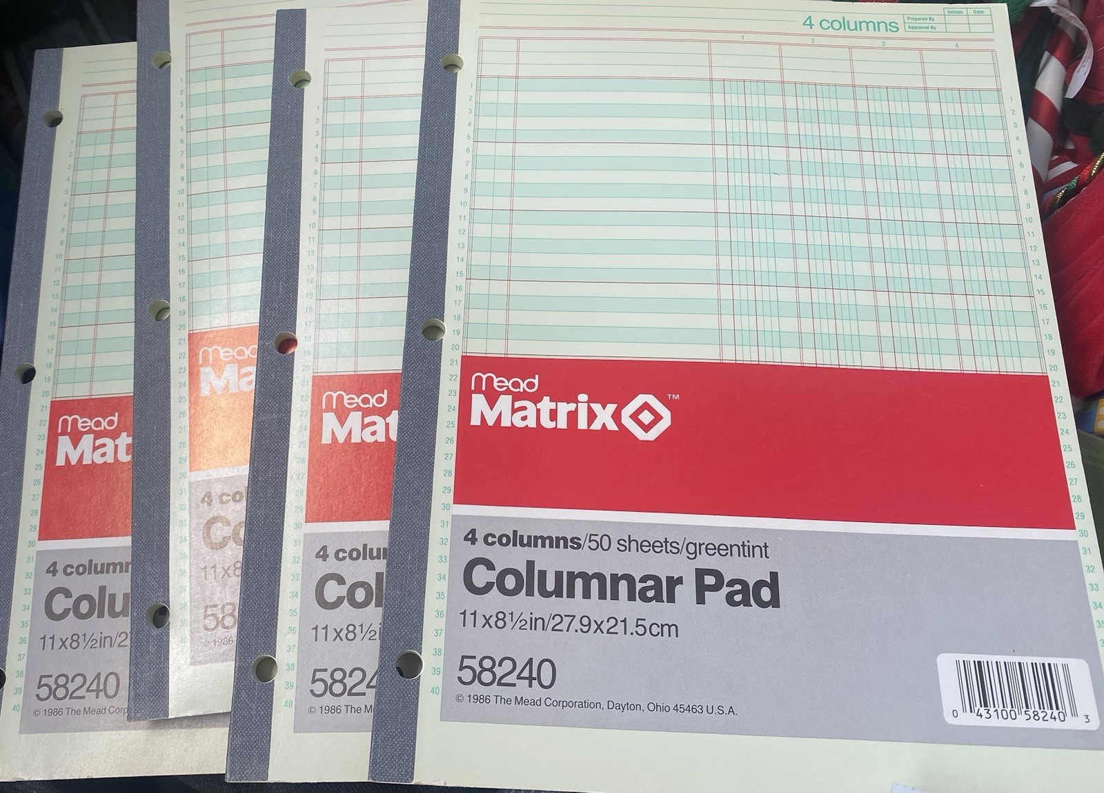 Vintage 1986 Mead Apex 4 Columnar Accounting Pad 50 Pages Model 58240 Pack Of 5