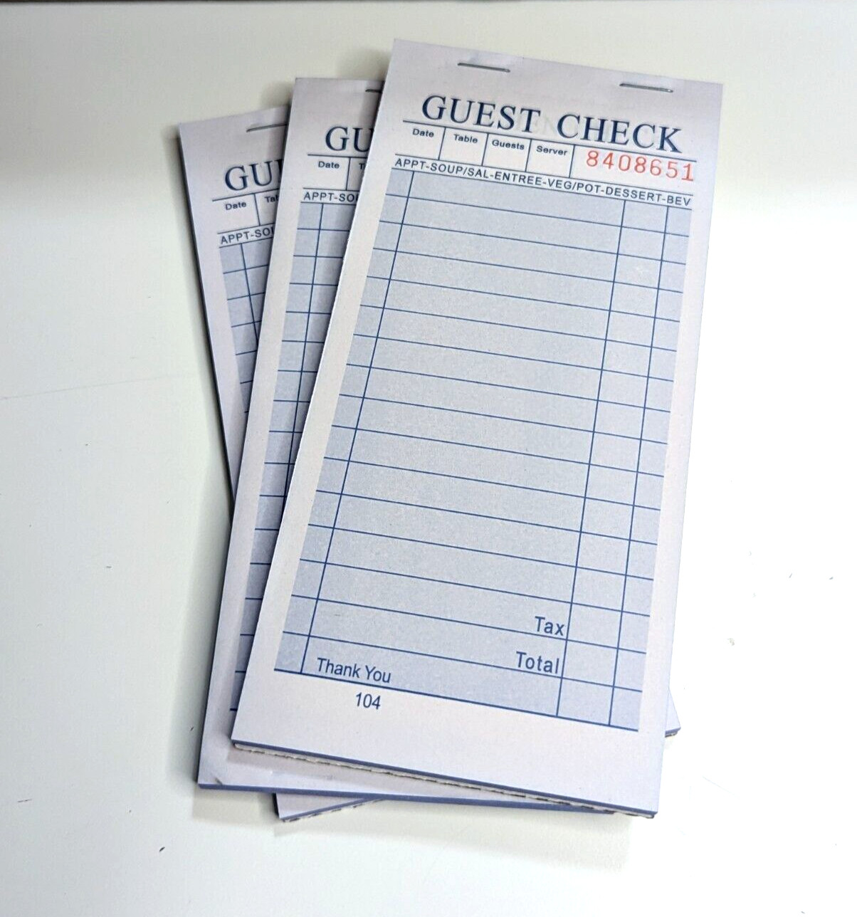 Guest Check 2 Part Double Carbon Restaurant Server Order 3 Books 50 copy each