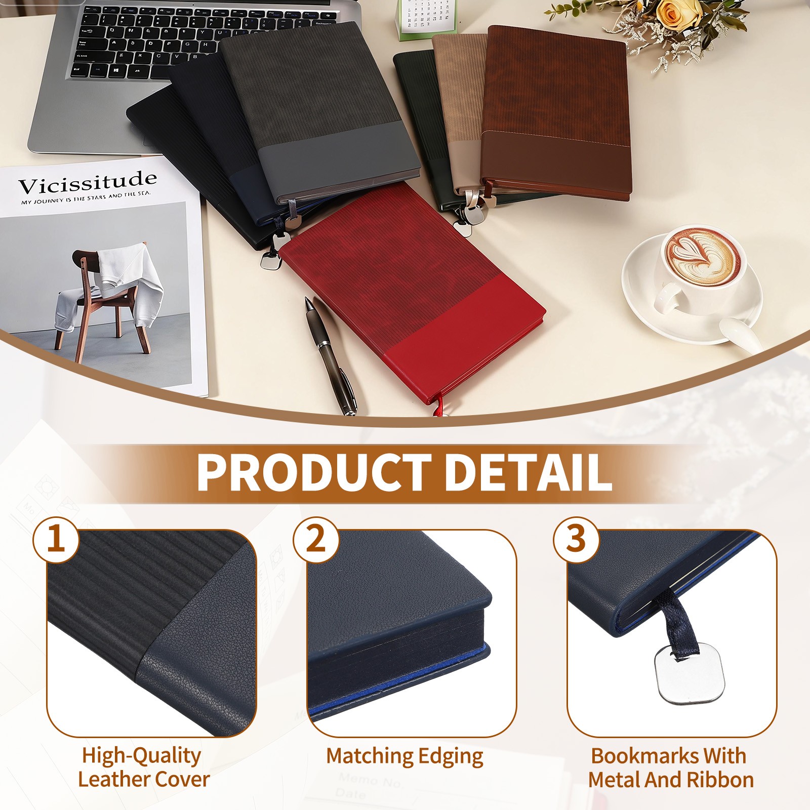 Hardcover Leather Lined Note Book, 100 Pages 8.3×5.7″ A5, Blue