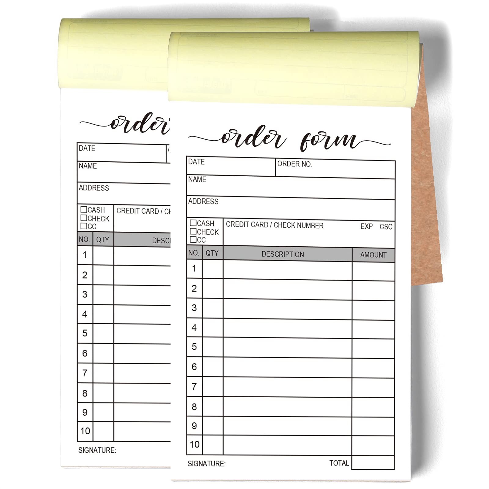 2 Packs 50-Set Order Form Pad, Carbon Duplicate Copy Sales Receipt Black