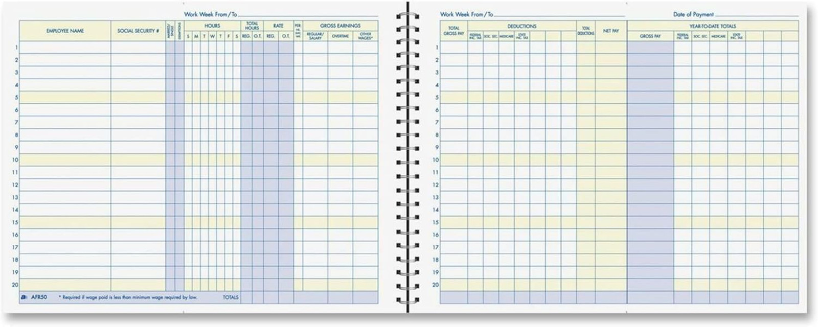 Weekly Payroll Record, 20 Employee Capacity, Spiral Binding, 11 X 8.5 Inches, W