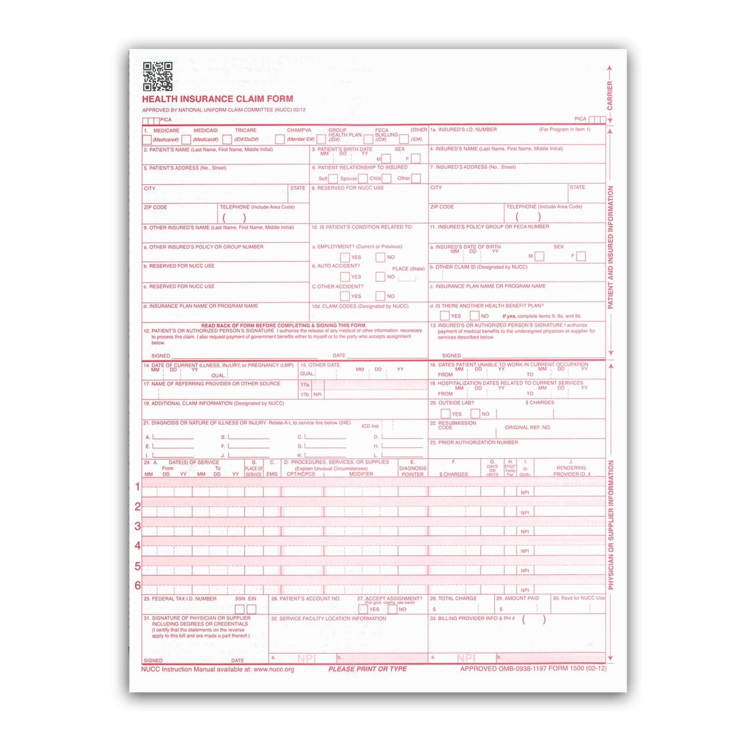 – CMS 1500 / HCFA 1500 Insurance Claim Forms – Laser/Ink-Jet Compatible (New …