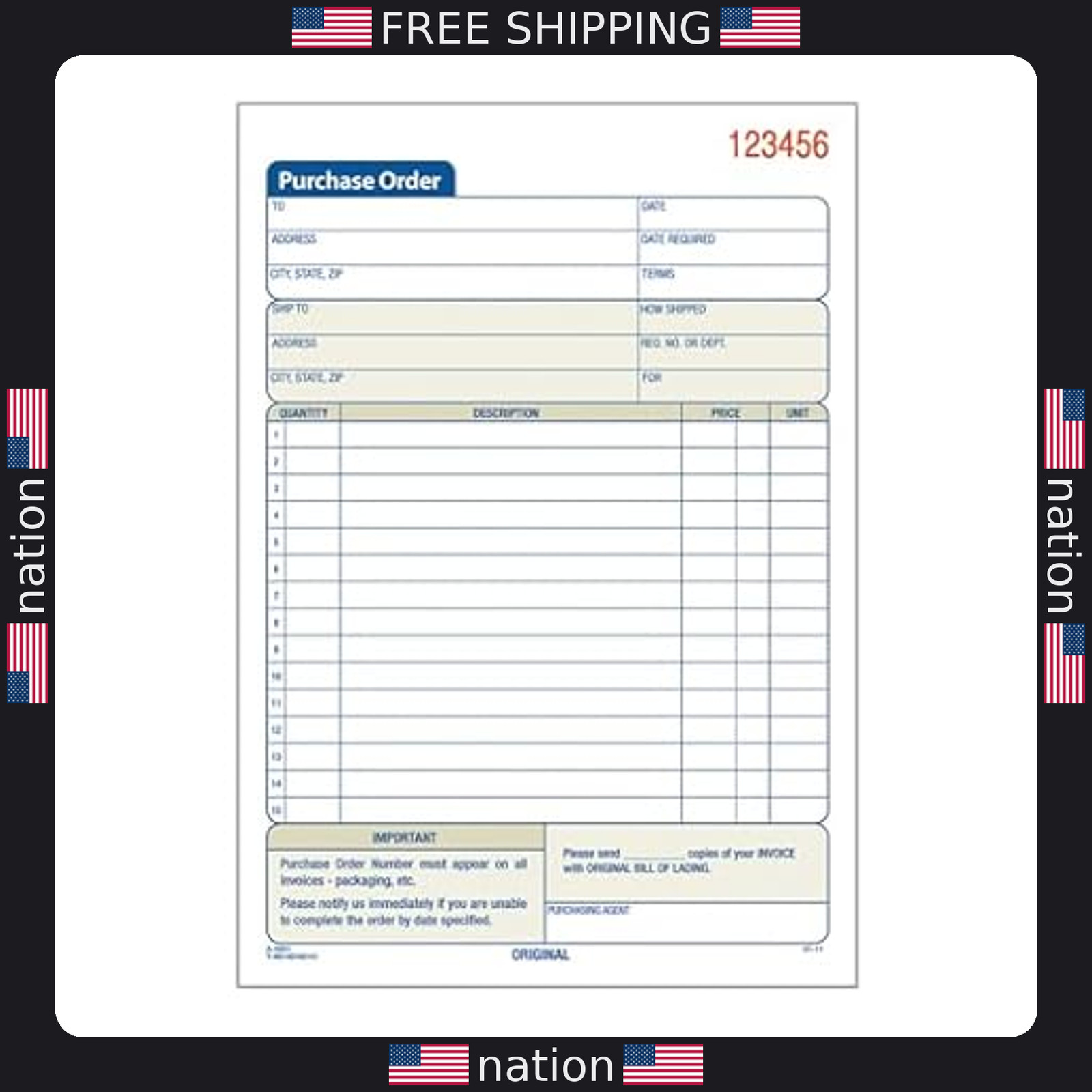 Adams 2-Part Carbonless Purchase Order Book, 50 Sets, 5-9/16 x 8-7/16 Inches