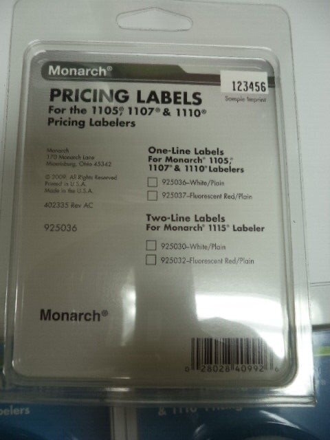 3 pack rolls Monarch Labels Model 1105 1107 1110 1Line 47/64″x25/64″ RED 925037