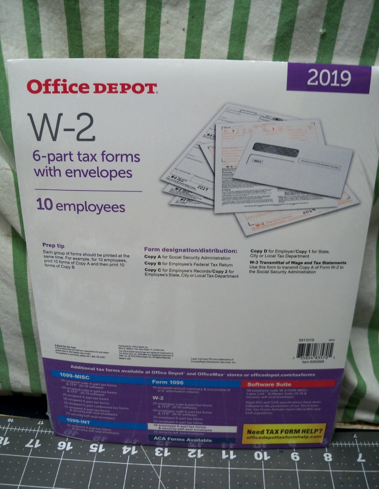 Office Depot W-2 Tax Forms w Envelopes 2019 6-Part 8-1/2″ x 11″ 10-PK Staples W2