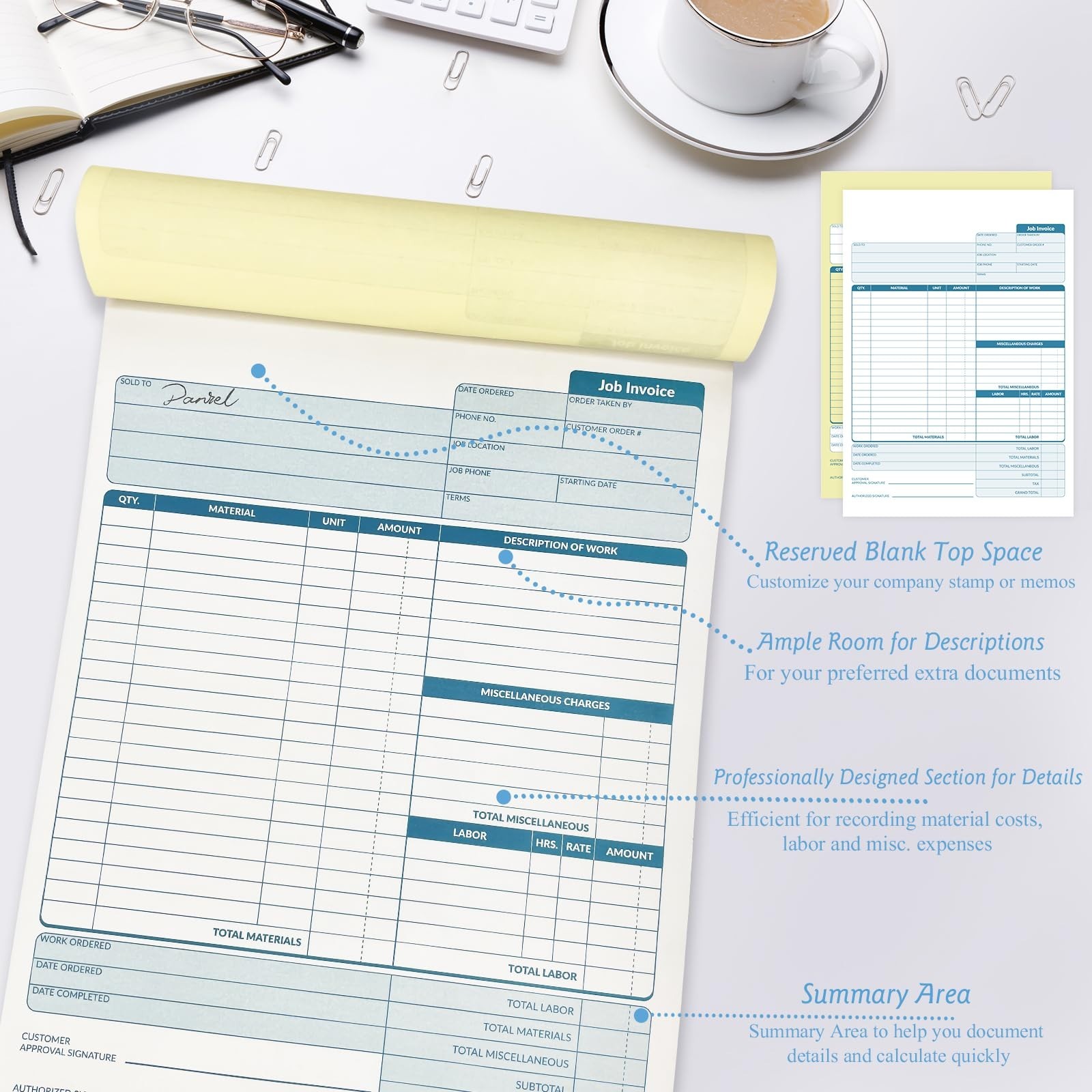 Large Job Work Order Forms, Job Invoice Forms/Receipt Book with Carbonless Co…