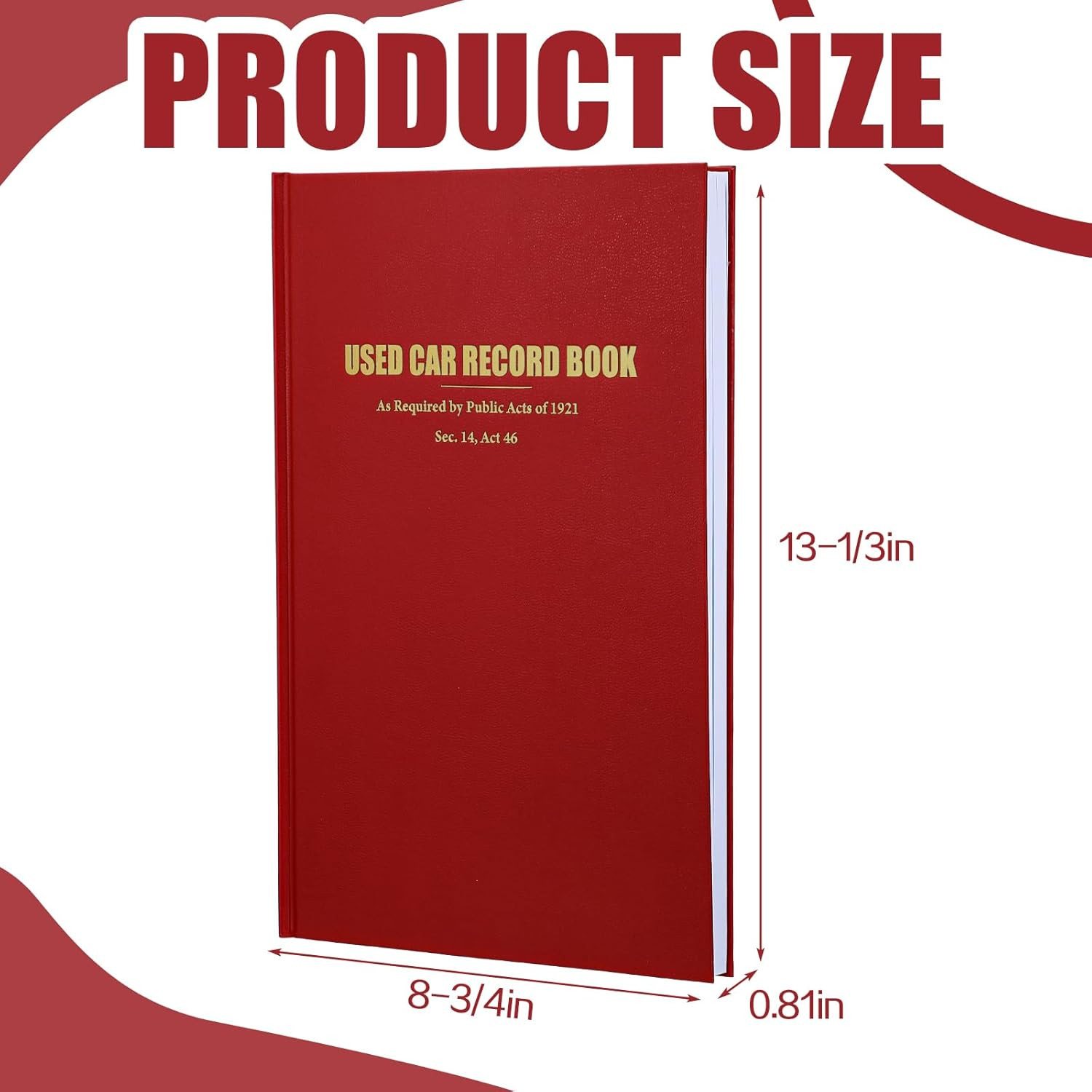 Used Car Red Record Book Police Book 8-3/4 Inch x 13-1/3 Inch Used Car Log fo…
