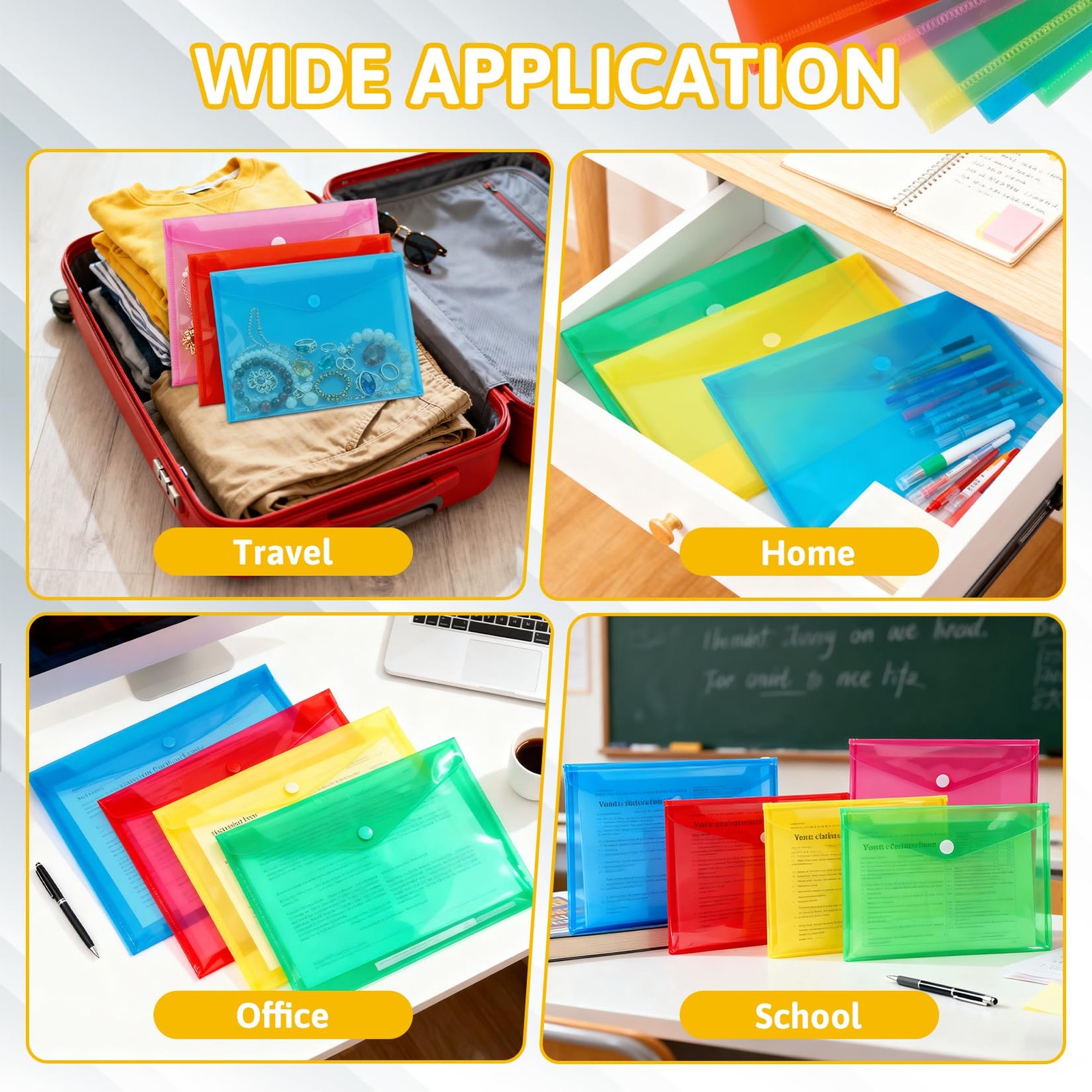 MAQIHAN Clear Plastic Envelopes – 5 Pack Poly Blue, Green, Red, Pink, Yellow