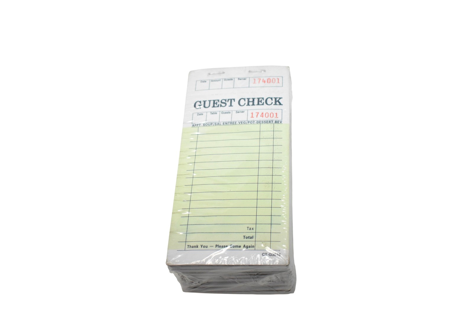 Restaurant Guest Check Receipts Books Lot Of 10 Green Pads 174001 CT-G3616