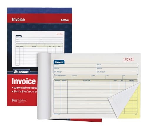 Adams Invoice Book, 2-Part, Carbonless, 5-9/16 x 8-7/16 Inches, 50 Sets per Book