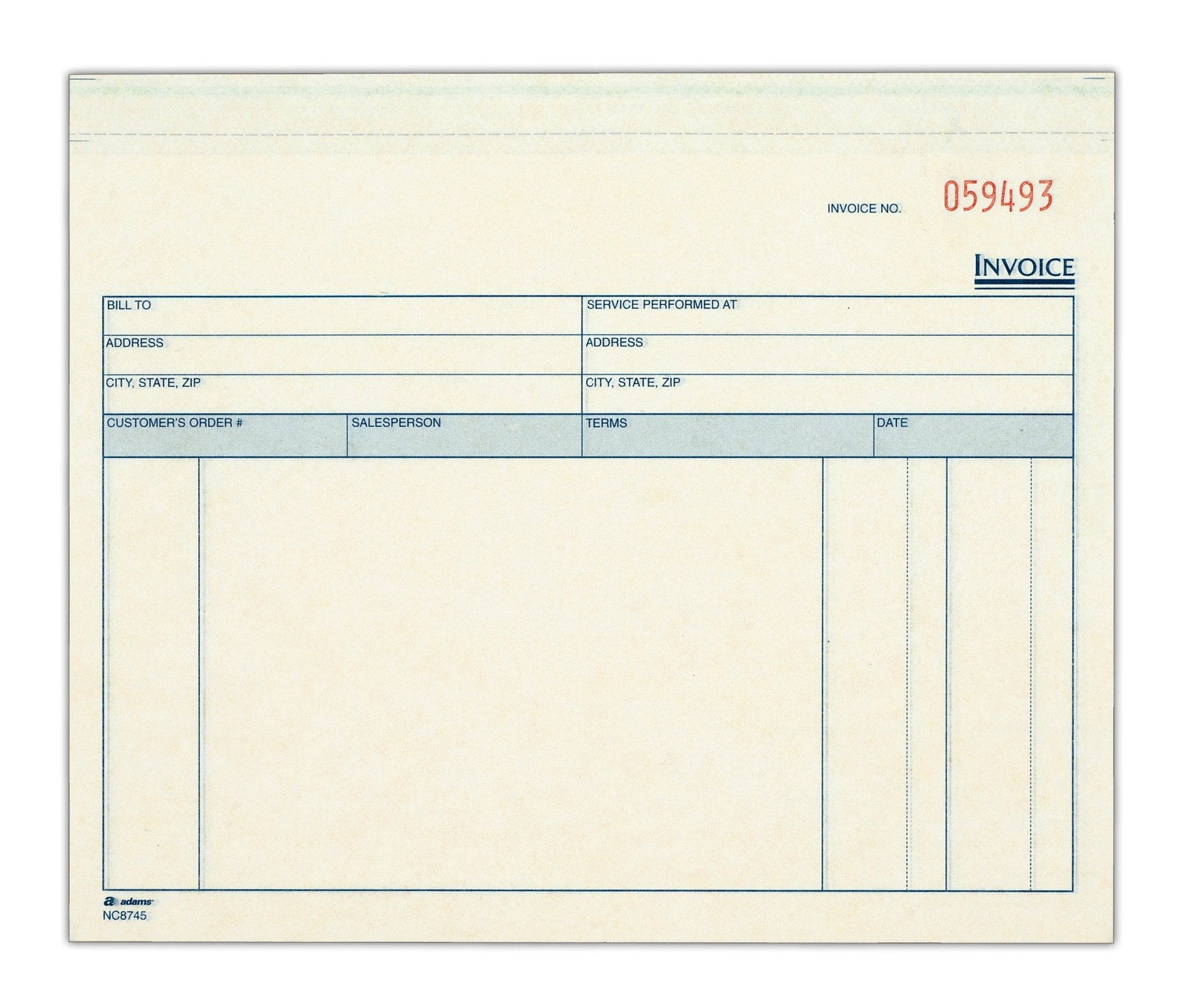 Adams Invoice for Services Unit Sets 3-Part Carbonless 50 Sets per Pack