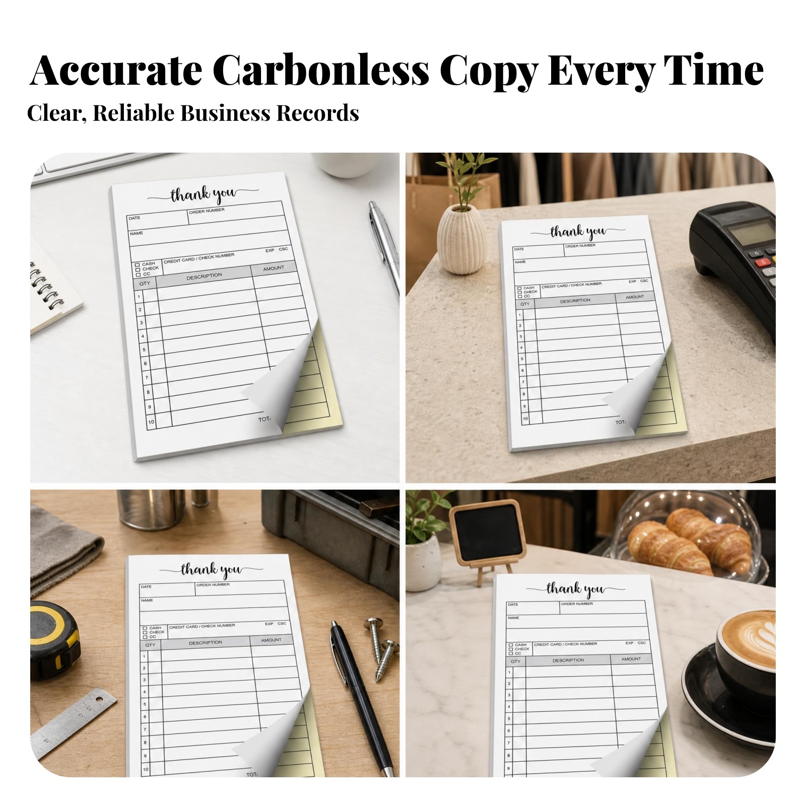 Non-Carbon Receipt Pad White and Yellow Order Form Pad Chipboard Backing