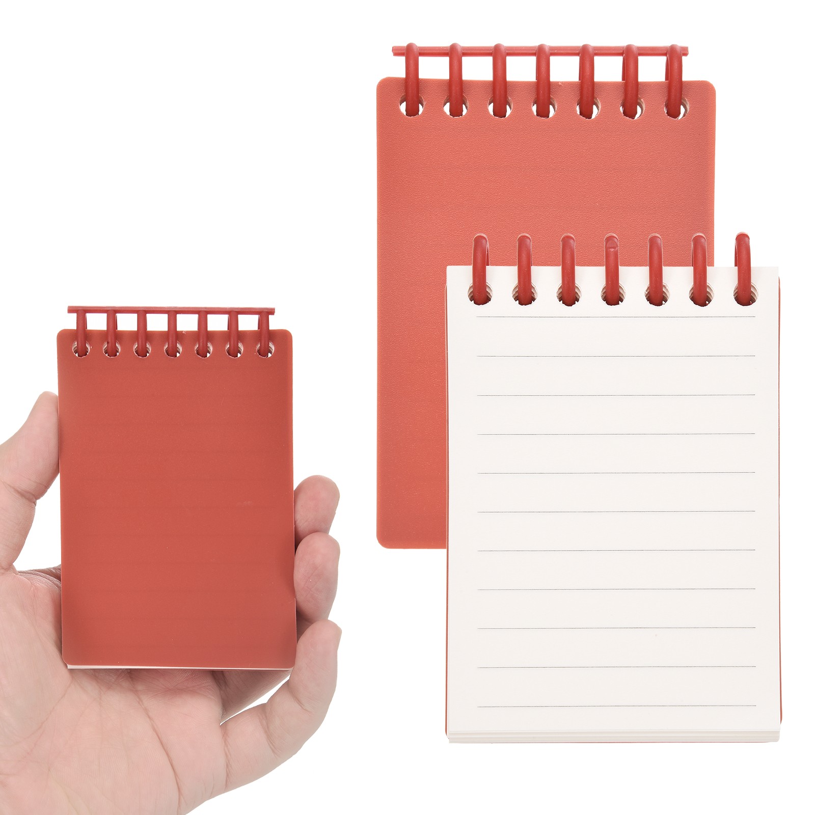3×5″ Pocket Notebooks, 2Pcs Spiral Notepads Plastic Ring with Lined Pages, Red