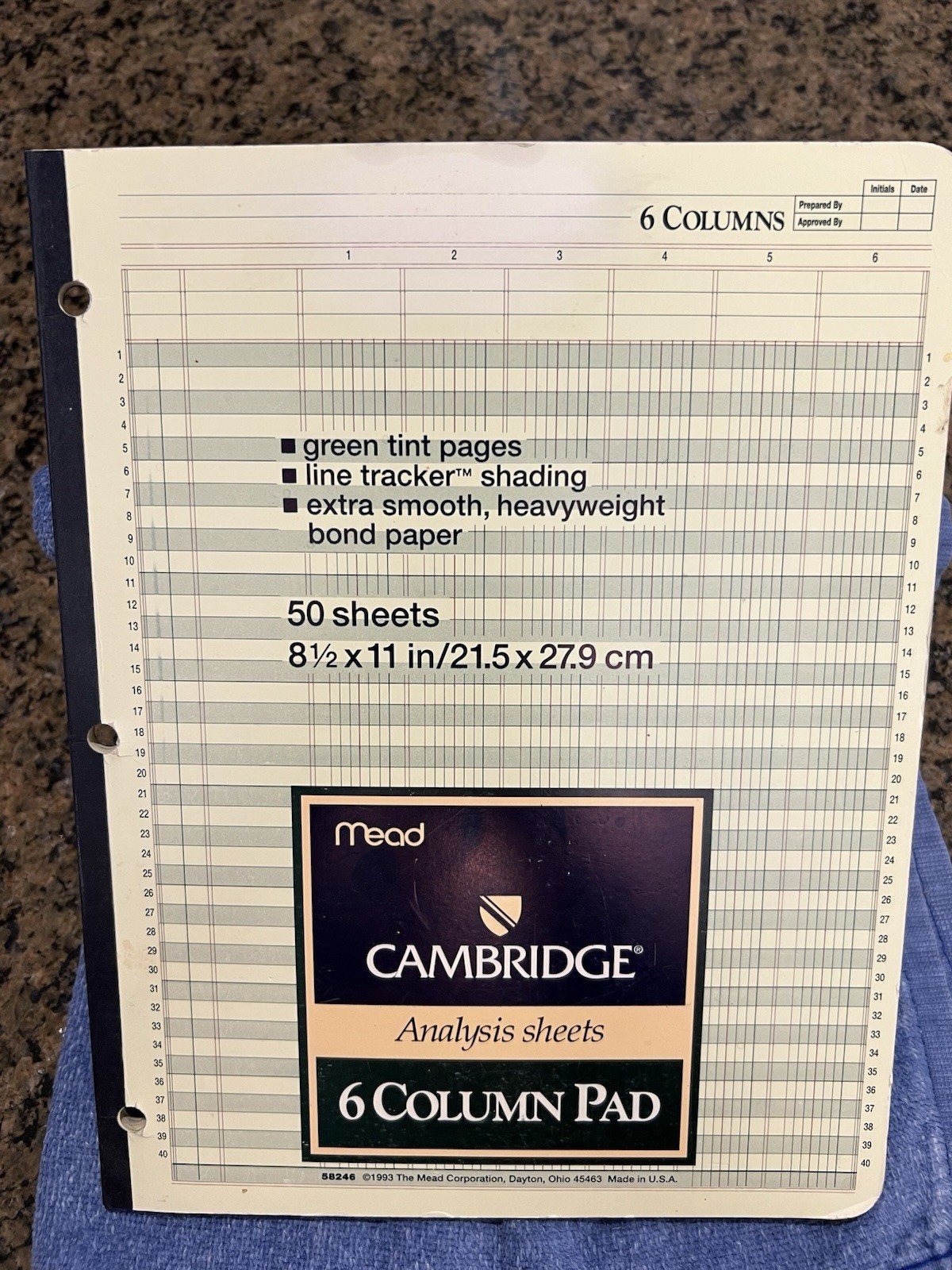 Vintage Mead Cambridge Analysis Sheets 6 Column Pad 50 Sheets; 58246