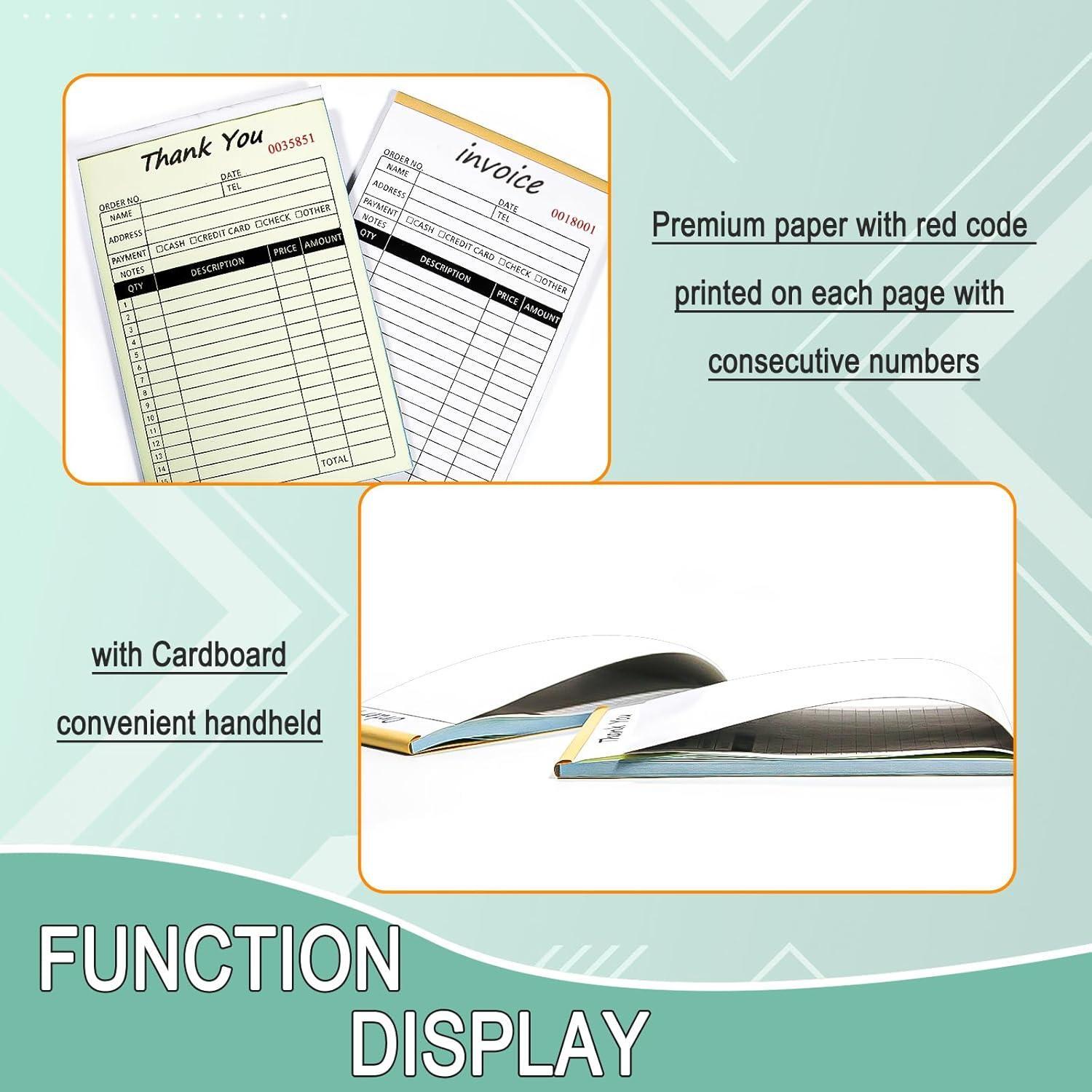 Carbonless Invoice Book 2-part 50 Sets 8.3×5.5 in for Small Business Receipts