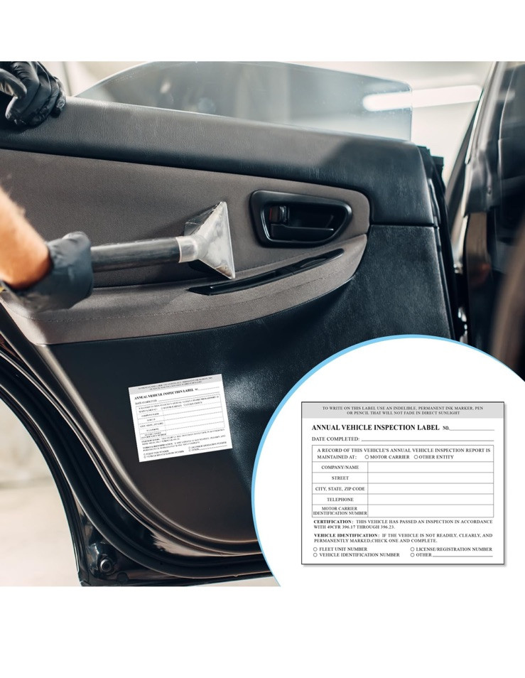 50-PACK. Annual Vehicle Inspection Label 2-Ply Vinyl with Mylar. FMCSA DOT Compl