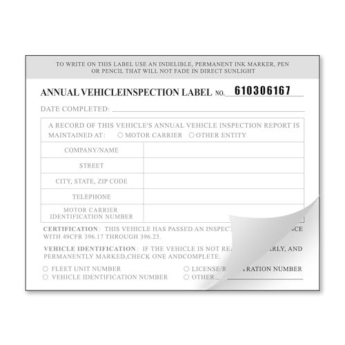 Annual Vehicle Inspection Report Forms Aluminum Labels Red DOT 25 Pack