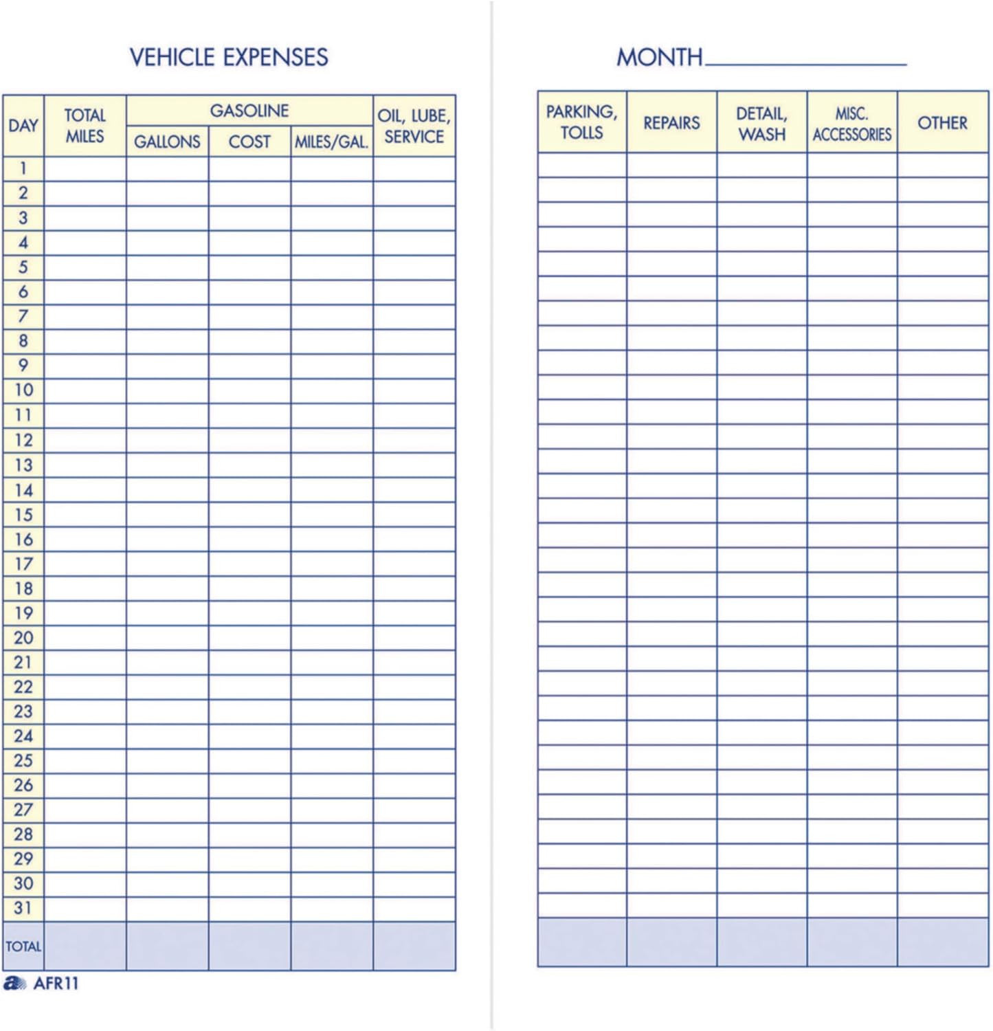Vehicle Expense Journal, , 3.25 X 6.25 Inches, White (AFR11)