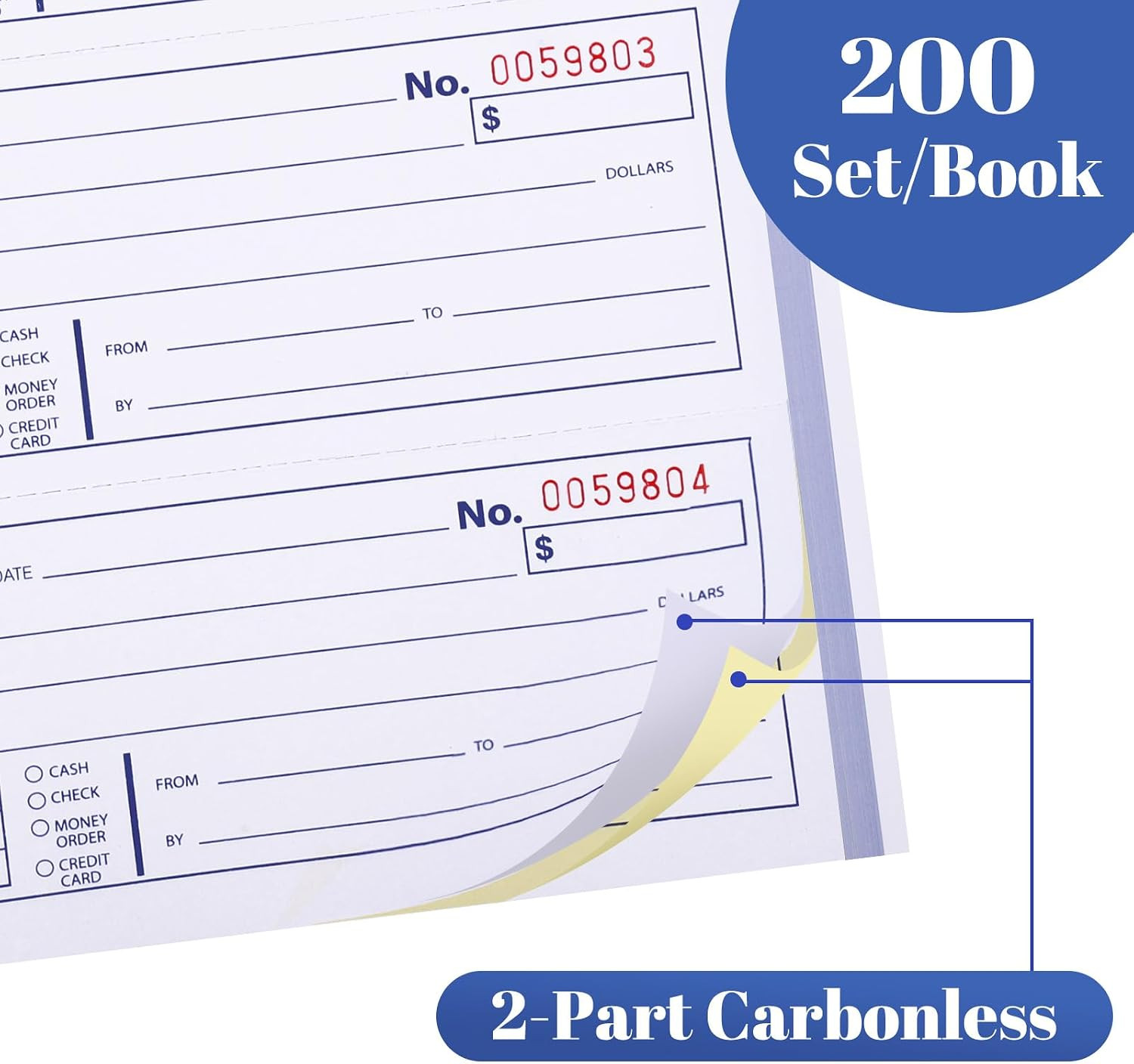 6 Pack Receipt Books with Carbon Copies, Rent Receipt Book, 2-Part Carbonless, 7