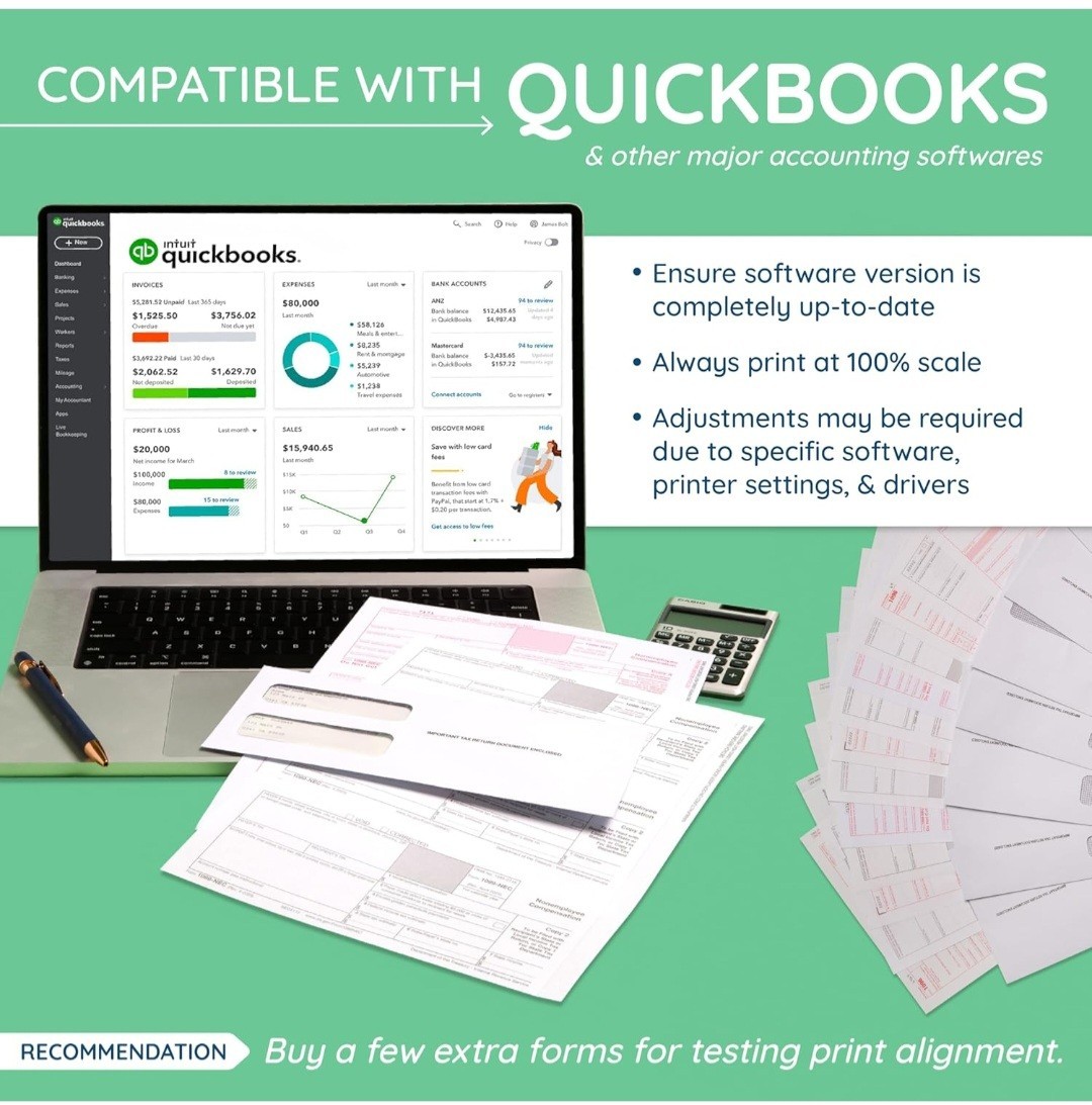 Blue Summit Blank W-2 4-Up Tax Forms 100 Sheets Horizontal Printer Compatible