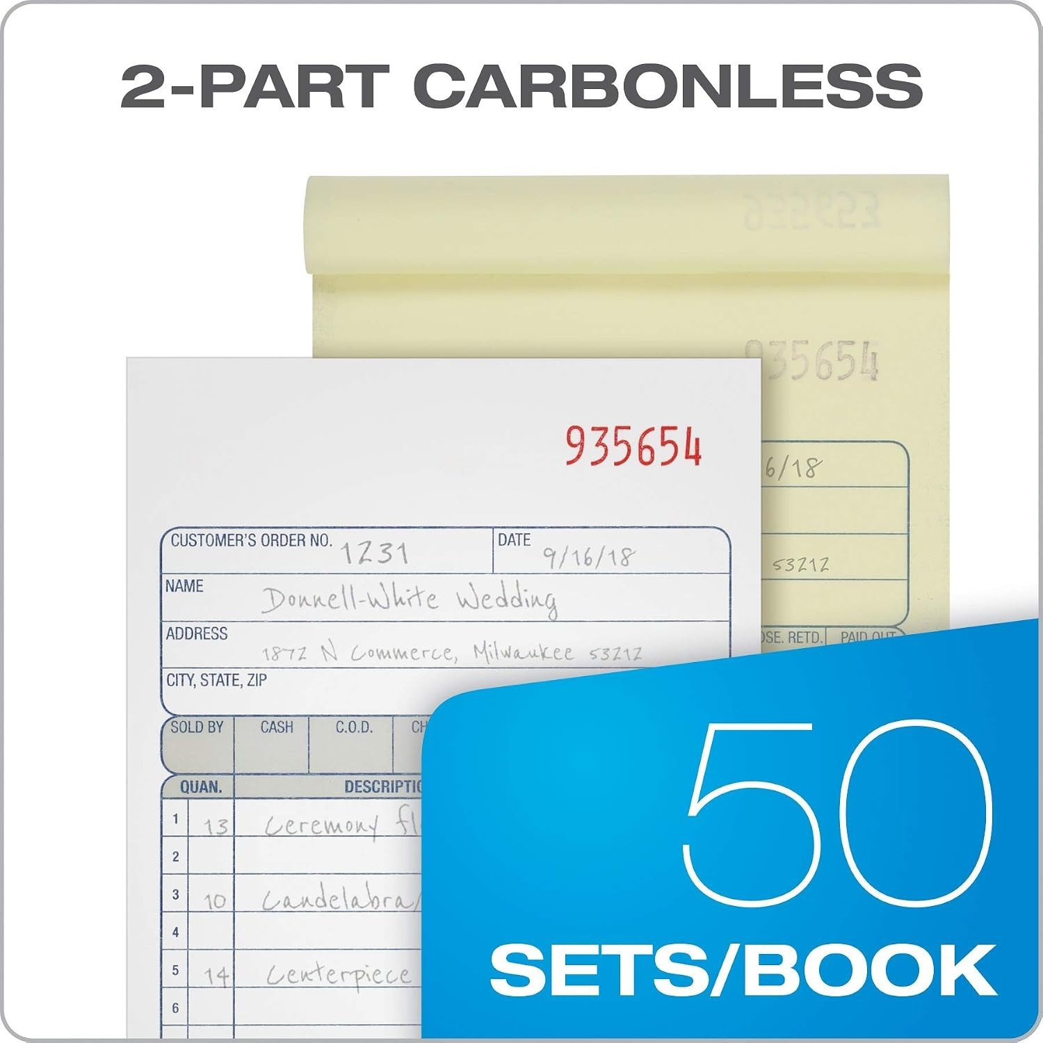 Sales Order Book – 50 Carbonless Forms, Professional Blue Ink, Easy Records