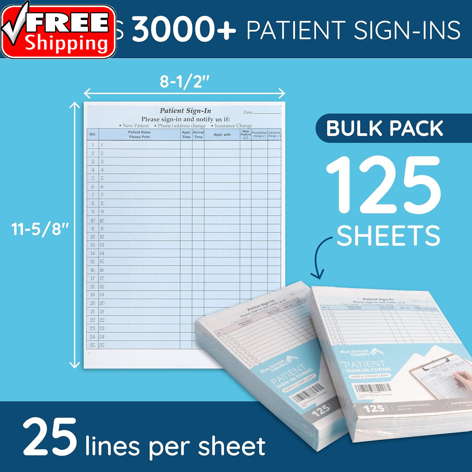 125 Patient Sign in Sheets, HIPAA Compliant, Peel off Adhesive Labels Carbonless